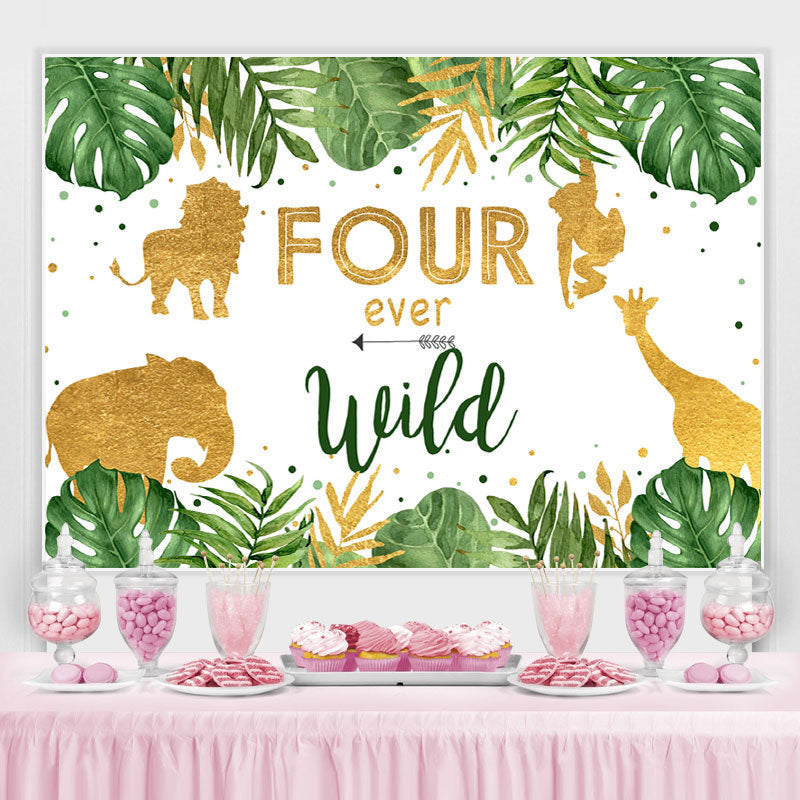 Lofaris Palm Leaves and Wild Animals 4th Birthday Backdrop