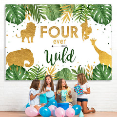 Lofaris Palm Leaves and Wild Animals 4th Birthday Backdrop