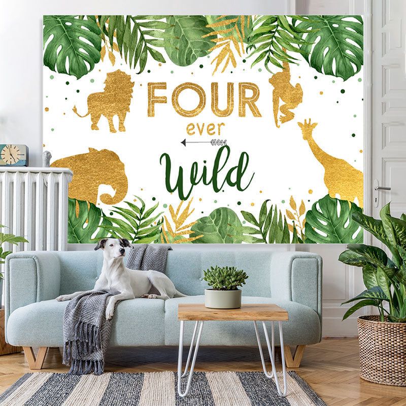 Lofaris Palm Leaves and Wild Animals 4th Birthday Backdrop