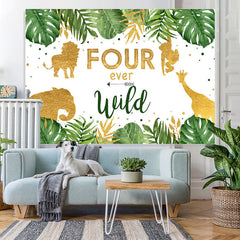 Lofaris Palm Leaves and Wild Animals 4th Birthday Backdrop