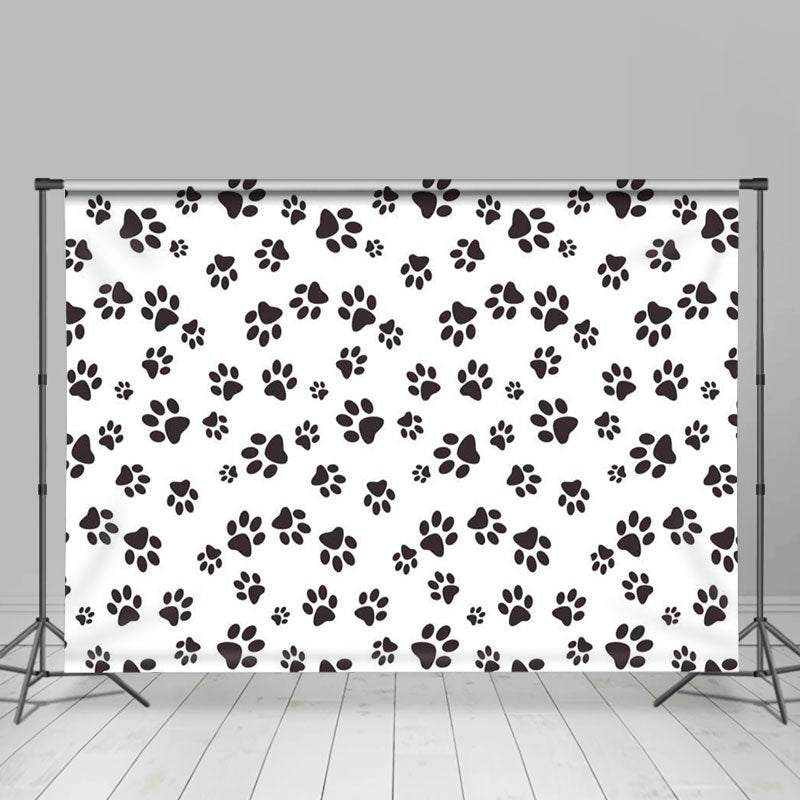 Lofaris Paw Prints Themed Black White Kids Birthday Backdrop