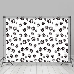 Lofaris Paw Prints Themed Black White Kids Birthday Backdrop