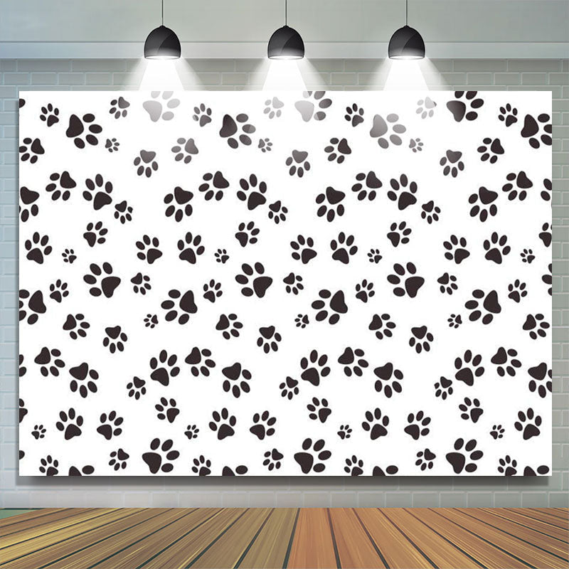 Lofaris Paw Prints Themed Black White Kids Birthday Backdrop