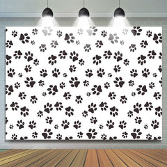 Lofaris Paw Prints Themed Black White Kids Birthday Backdrop