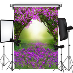 Lofaris Peach Blossom Green Grass Simple Spring Theme Backdrop