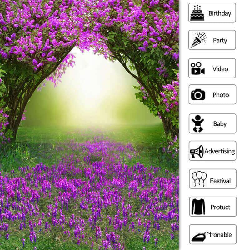 Lofaris Peach Blossom Green Grass Simple Spring Theme Backdrop