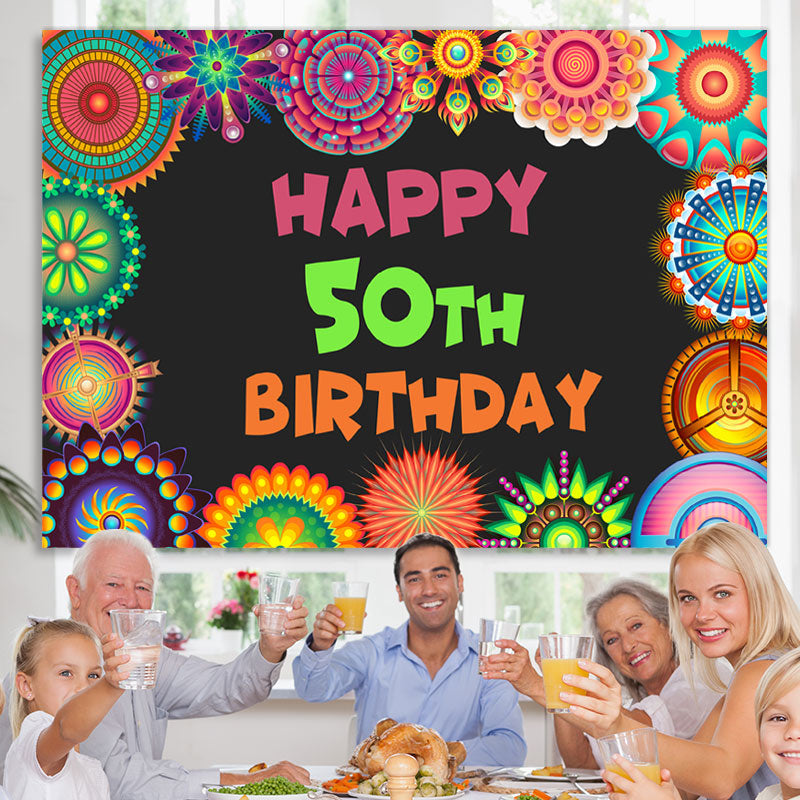 Lofaris Peacock Tail Flower Black Happy 50Th Birthday Backdrop