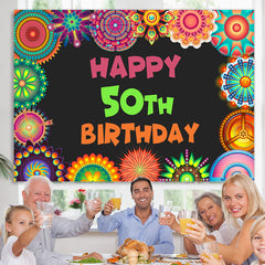 Lofaris Peacock Tail Flower Black Happy 50Th Birthday Backdrop