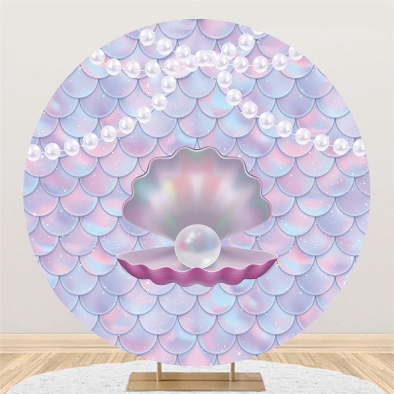 Lofaris Pearl Mermaid Theme Circle Happy Birthday Backdrop