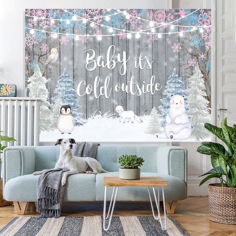 Lofaris Penguin Winter Baby Its Cold Outside Wood Backdrop for Shower