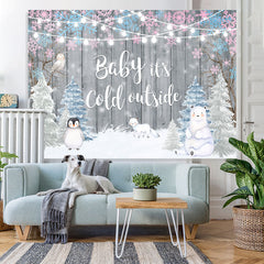 Lofaris Penguin Winter Baby Its Cold Outside Wood Backdrop for Shower