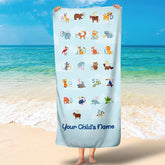 Lofaris Personalized Animal Alphabet And Name Beach Towel