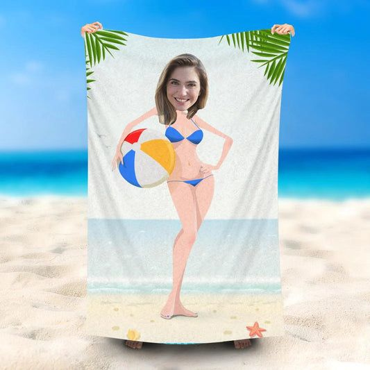 Lofaris Personalized Bikini Beauty Ball Beach Towel With Photo