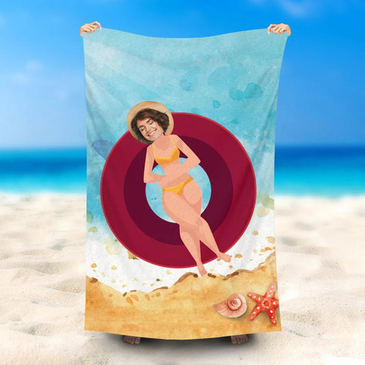 Lofaris Personalized Bikini Lady Red Swimming Ring Beach Towel