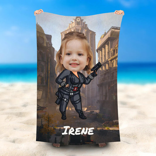 Lofaris Personalized Black Widow Girl Building Beach Towel