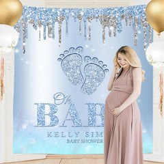 Lofaris Personalized Blue Footprint Baby Shower Backdrop
