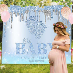 Lofaris Personalized Blue Footprint Baby Shower Backdrop