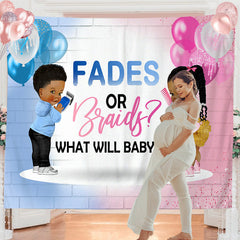 Lofaris Personalized Blue Pink Balloon Gender Reveal Backdrop