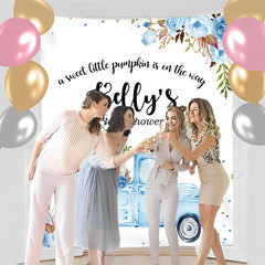 Lofaris Personalized Blue Truck Floral Baby Shower Backdrop