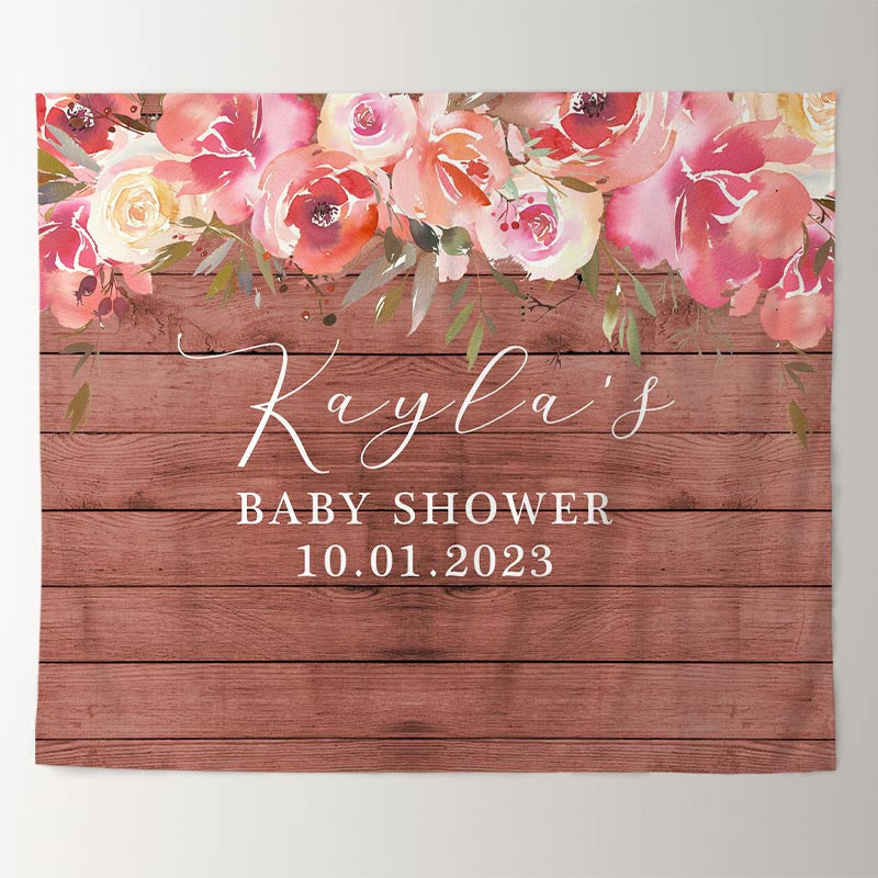Lofaris Personalized Boho Floral Wood Baby Shower Backdrop
