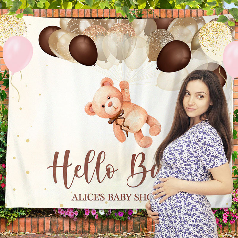 Lofaris Personalized Brown Bear Balloon Baby Shower Backdrop
