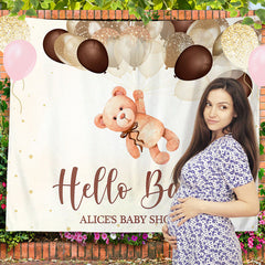 Lofaris Personalized Brown Bear Balloon Baby Shower Backdrop