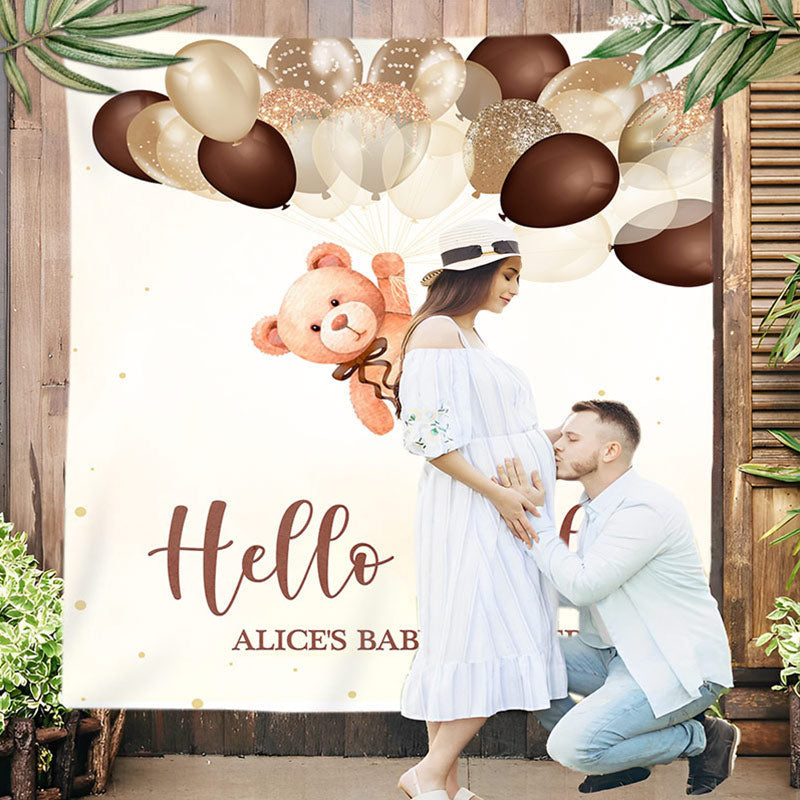 Lofaris Personalized Brown Bear Balloon Baby Shower Backdrop