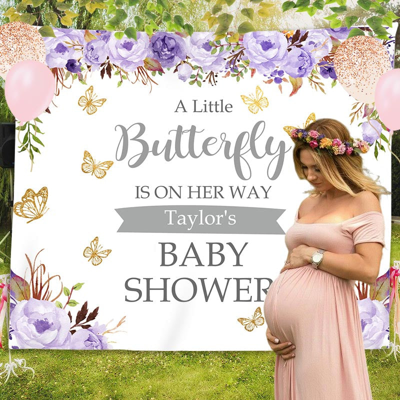 Lofaris Personalized Butterfly Floral Baby Shower Backdrop