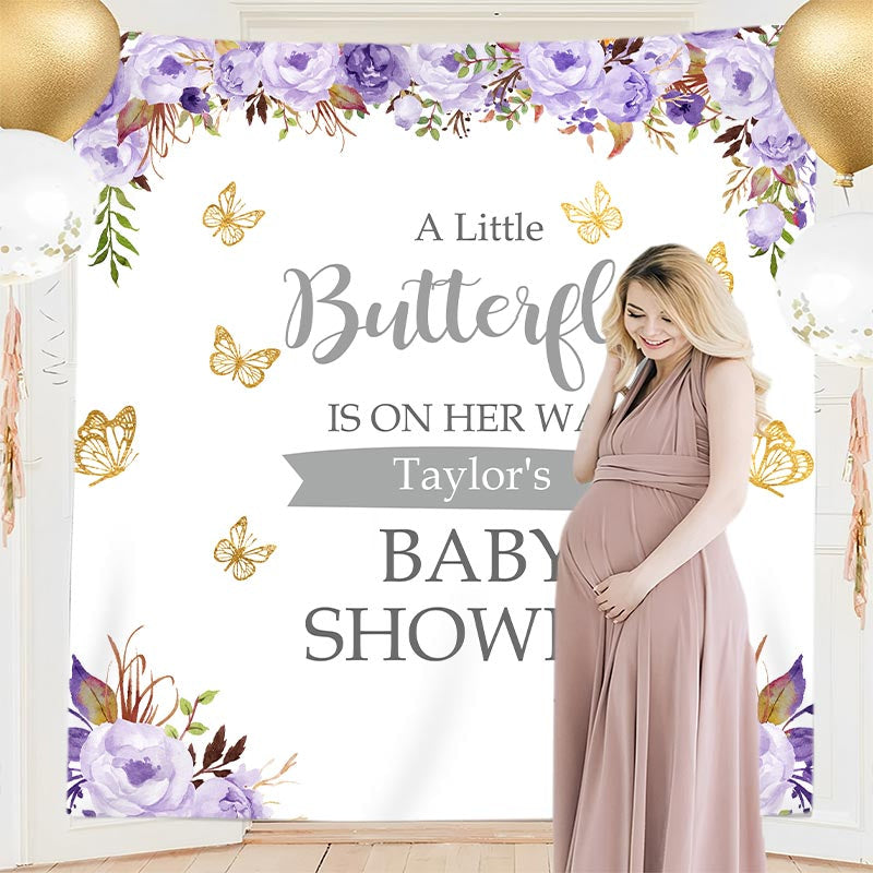 Lofaris Personalized Butterfly Floral Baby Shower Backdrop