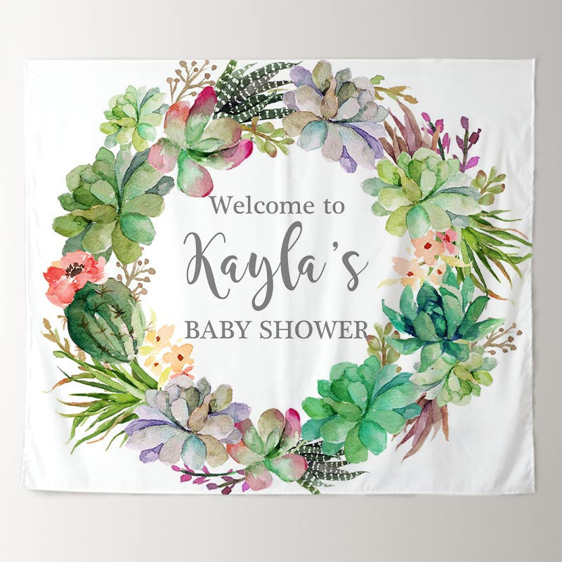 Lofaris Personalized Cactus Boho Baby Shower Backdrop Banner
