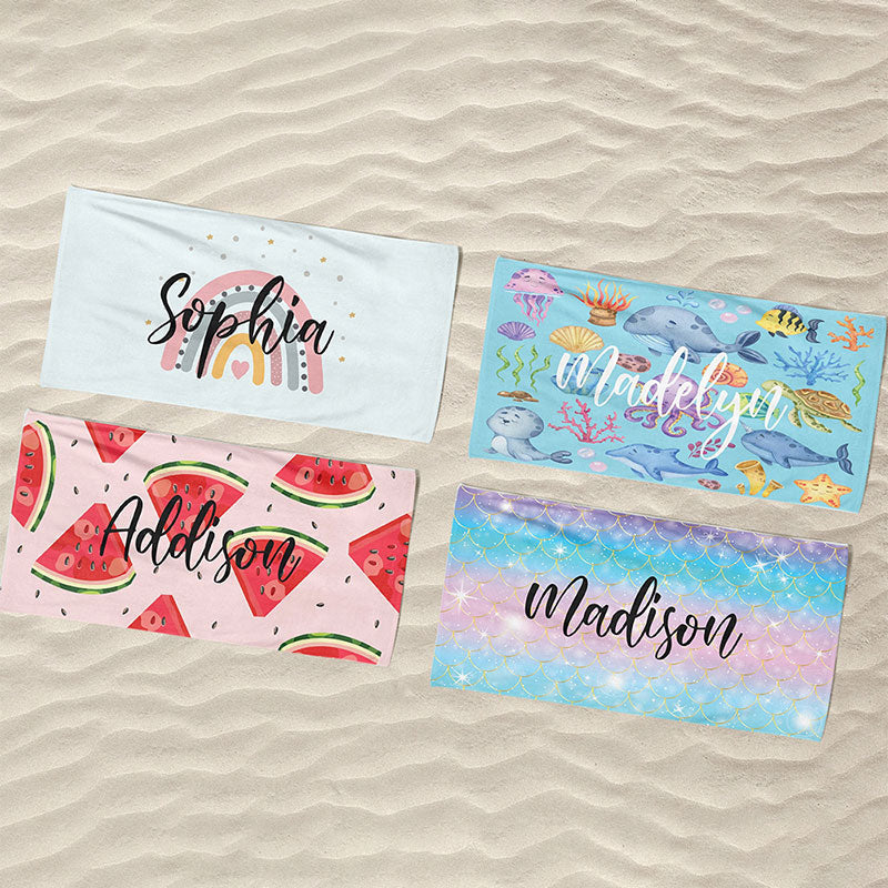 Lofaris Personalized Cartoon Picture Name Kids Summer Beach Towel