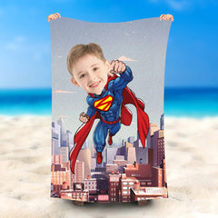 Lofaris Personalized City Superboy Beach Towel For Photo