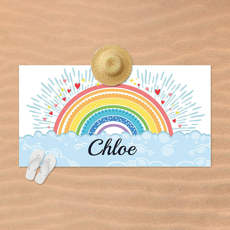 Lofaris Personalized Colorful Rainbow Name Summer Beach Towel