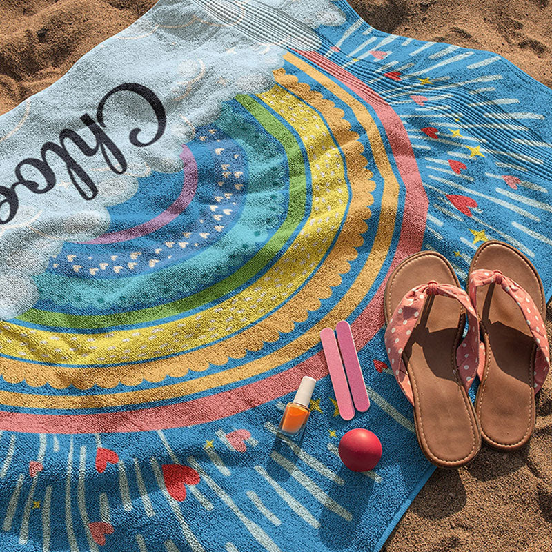 Lofaris Personalized Colorful Rainbow Name Summer Beach Towel