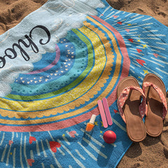 Lofaris Personalized Colorful Rainbow Name Summer Beach Towel
