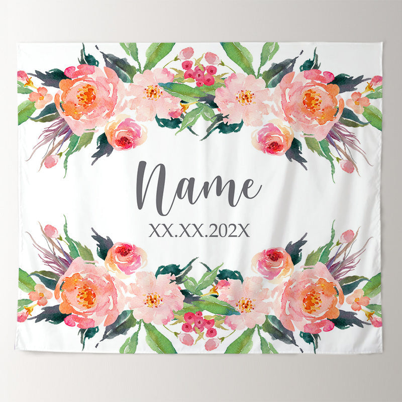 Lofaris Personalized Couples Name Flower Wedding Backdrop
