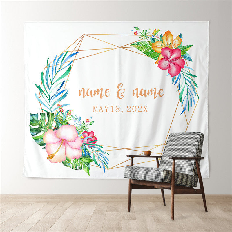 Lofaris Personalized Couples Name Tropical Wedding Backdrop