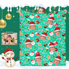 Lofaris Personalized Dog Face Christmas Green Pet Blanket