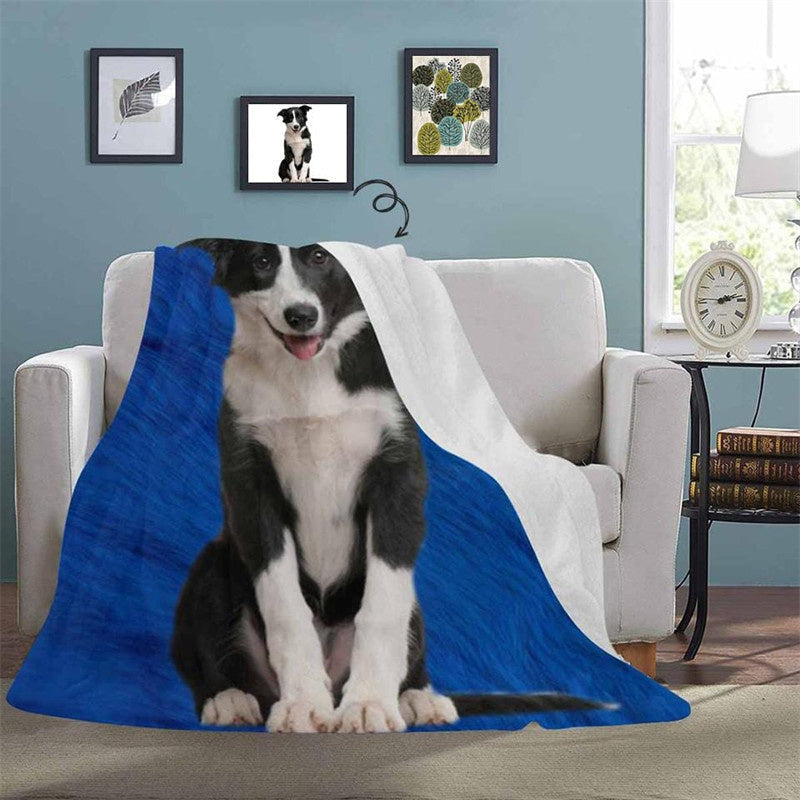 Lofaris Personalized Dog Portrait Throw Blue Blanket For Gift