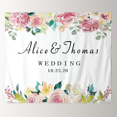 Lofaris Personalized Elegant Pink Flowers Wedding Backdrop