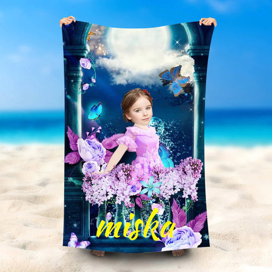 Lofaris Personalized Encanto Girl Floral Moon Beach Towel