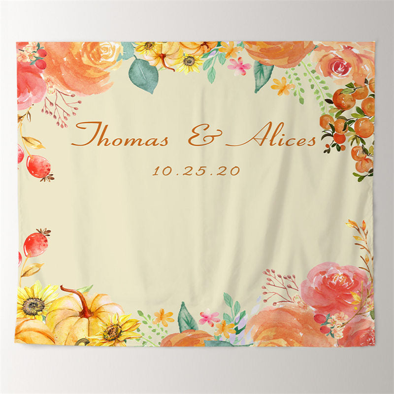 Lofaris Personalized Fall Pumpkin Floral Wedding Backdrop