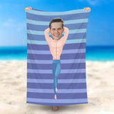 Lofaris Personalized Fitness Man Blue Stripes Beach Towel