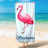 Lofaris Personalized Flamingo Stripes Name Fun Beach Towel