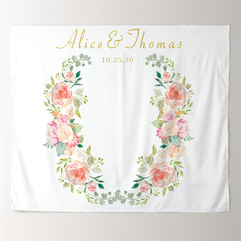 Lofaris Personalized Floral Blush Wedding Decoration Backdrop