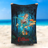 Lofaris Personalized Forest Dragon Knight Girl Beach Towel
