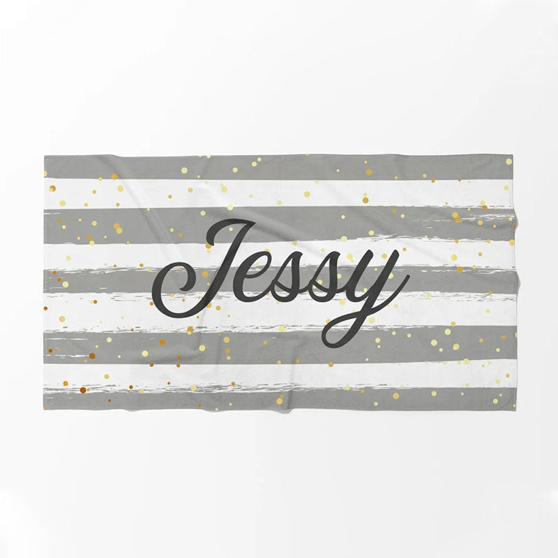 Lofaris Personalized Glitter Stripes Name Summer Beach Towel