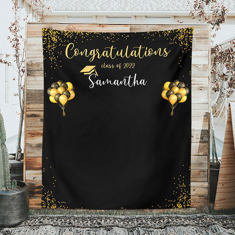 Lofaris Personalized Gold Balloons Black Graduation Party Backdrop