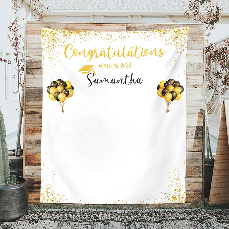 Lofaris Personalized Gold Balloons White Graduation Party Backdrop