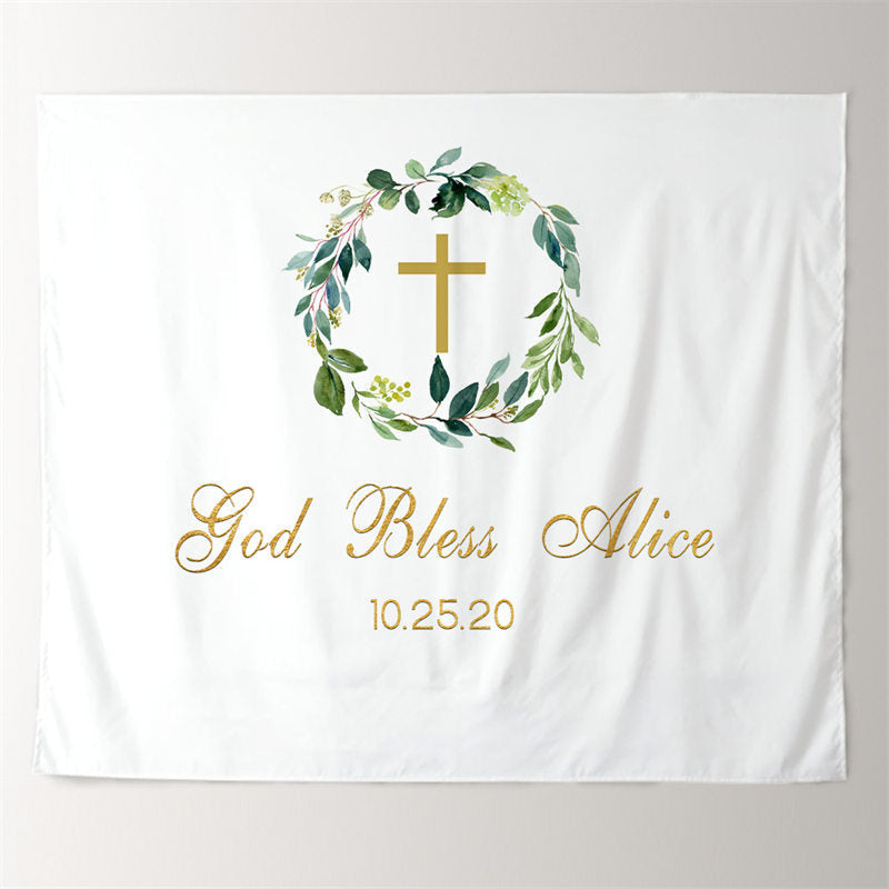 Lofaris Personalized Gold Bless Green Bridal Shower Backdrop for Party
